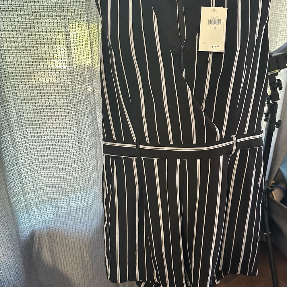 Banana Republic Black and White Striped Belted Romper